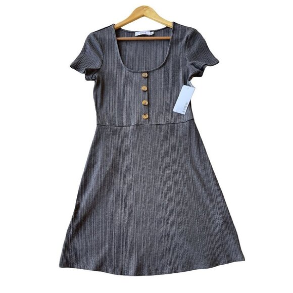 New! Just Fab Gray A-Line Fit and Flare Ribbed Dress 1990s Y2K Size Small - Picture 1 of 5